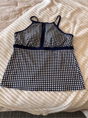 Lands End Draper James Navy and White Gingham Halter Swim Tankini Top
